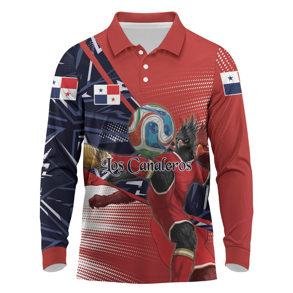 Personalized Panama Football Long Sleeve Polo Shirt Los Canaleros Harpy Eagle Mascot - National Flag Colors
