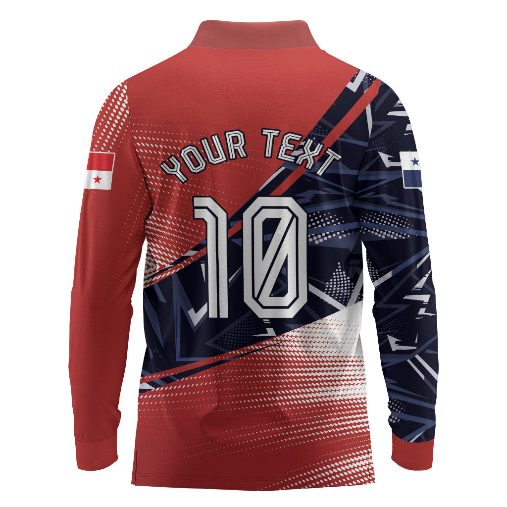 Personalized Panama Football Long Sleeve Polo Shirt Los Canaleros Harpy Eagle Mascot - National Flag Colors
