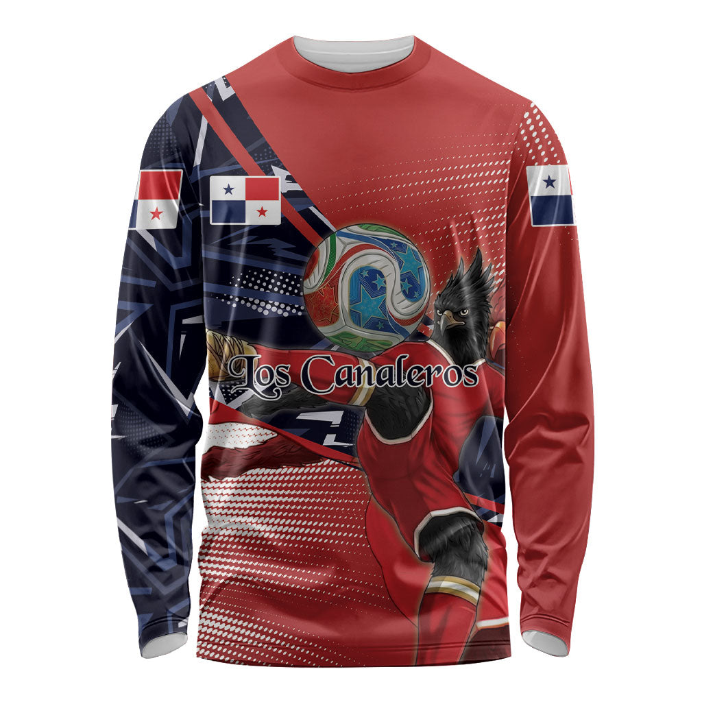 Personalized Panama Football Long Sleeve Shirt Los Canaleros Harpy Eagle Mascot - National Flag Colors