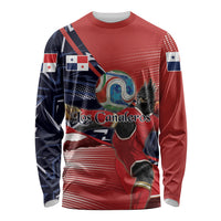 Personalized Panama Football Long Sleeve Shirt Los Canaleros Harpy Eagle Mascot - National Flag Colors