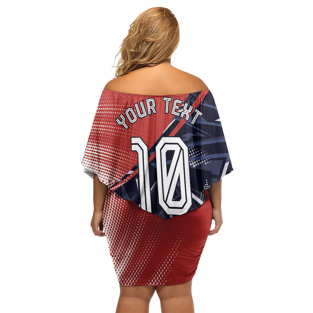 Personalized Panama Football Off Shoulder Short Dress Los Canaleros Harpy Eagle Mascot - National Flag Colors