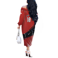 Personalized Panama Football Off The Shoulder Long Sleeve Dress Los Canaleros Harpy Eagle Mascot - National Flag Colors