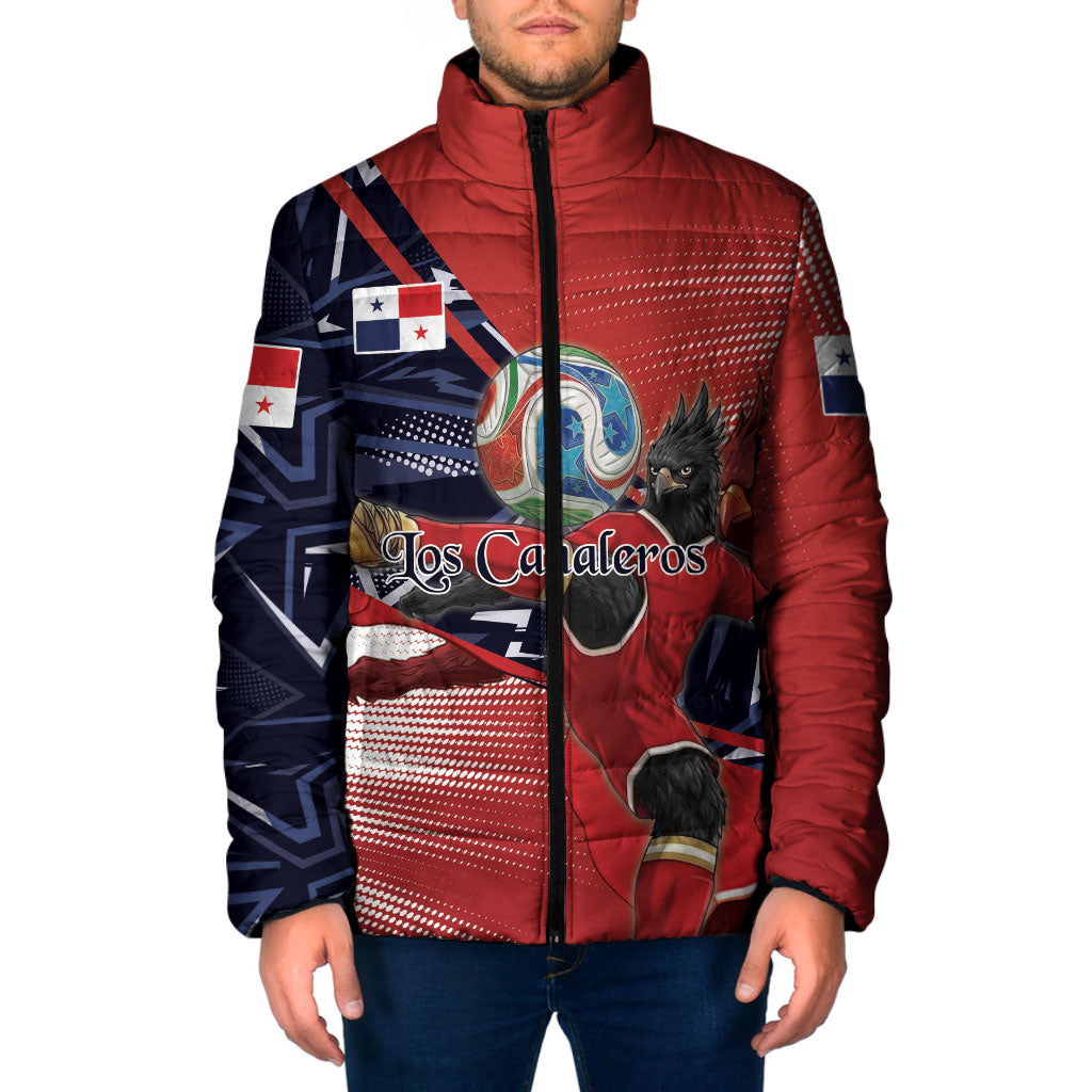 Personalized Panama Football Padded Jacket Los Canaleros Harpy Eagle Mascot - National Flag Colors