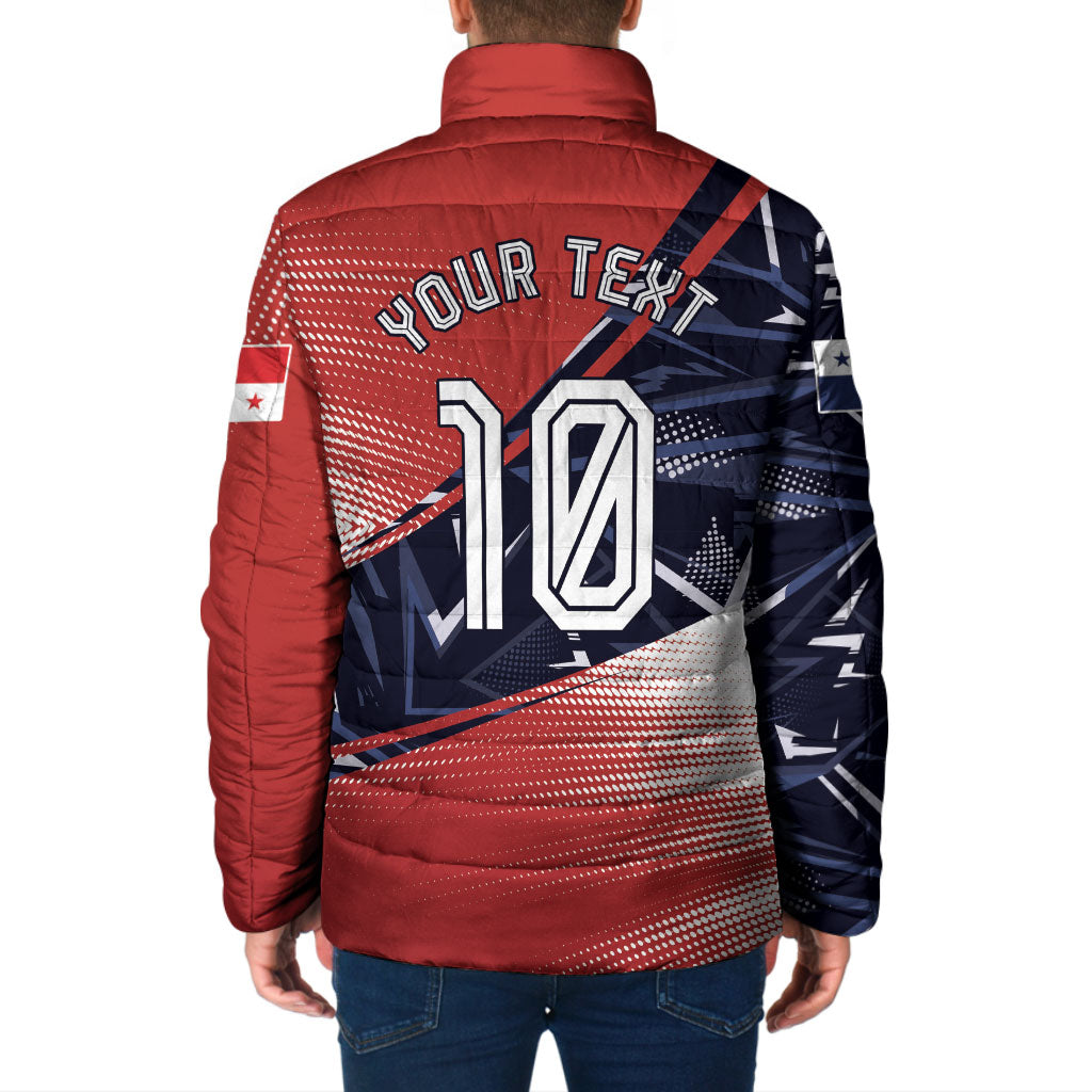 Personalized Panama Football Padded Jacket Los Canaleros Harpy Eagle Mascot - National Flag Colors