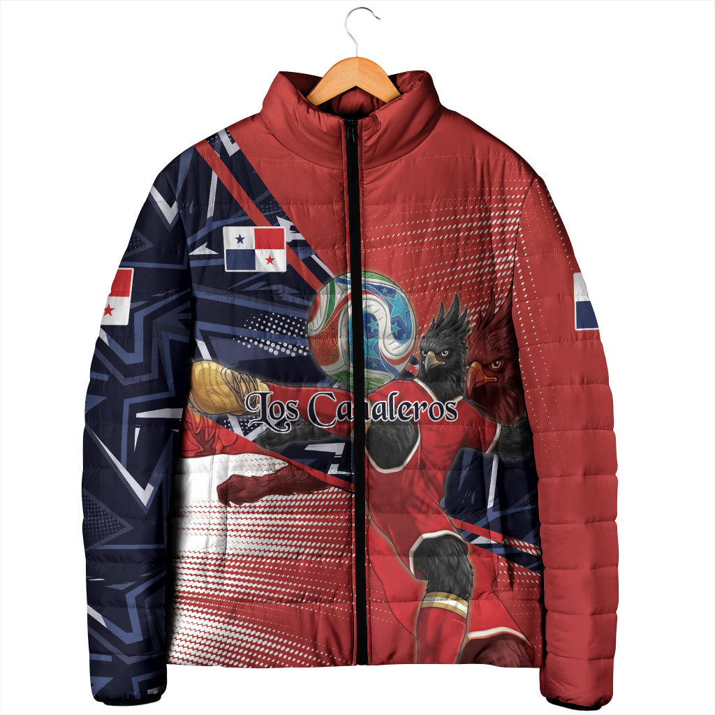 Personalized Panama Football Padded Jacket Los Canaleros Harpy Eagle Mascot - National Flag Colors