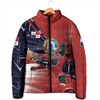 Personalized Panama Football Padded Jacket Los Canaleros Harpy Eagle Mascot - National Flag Colors