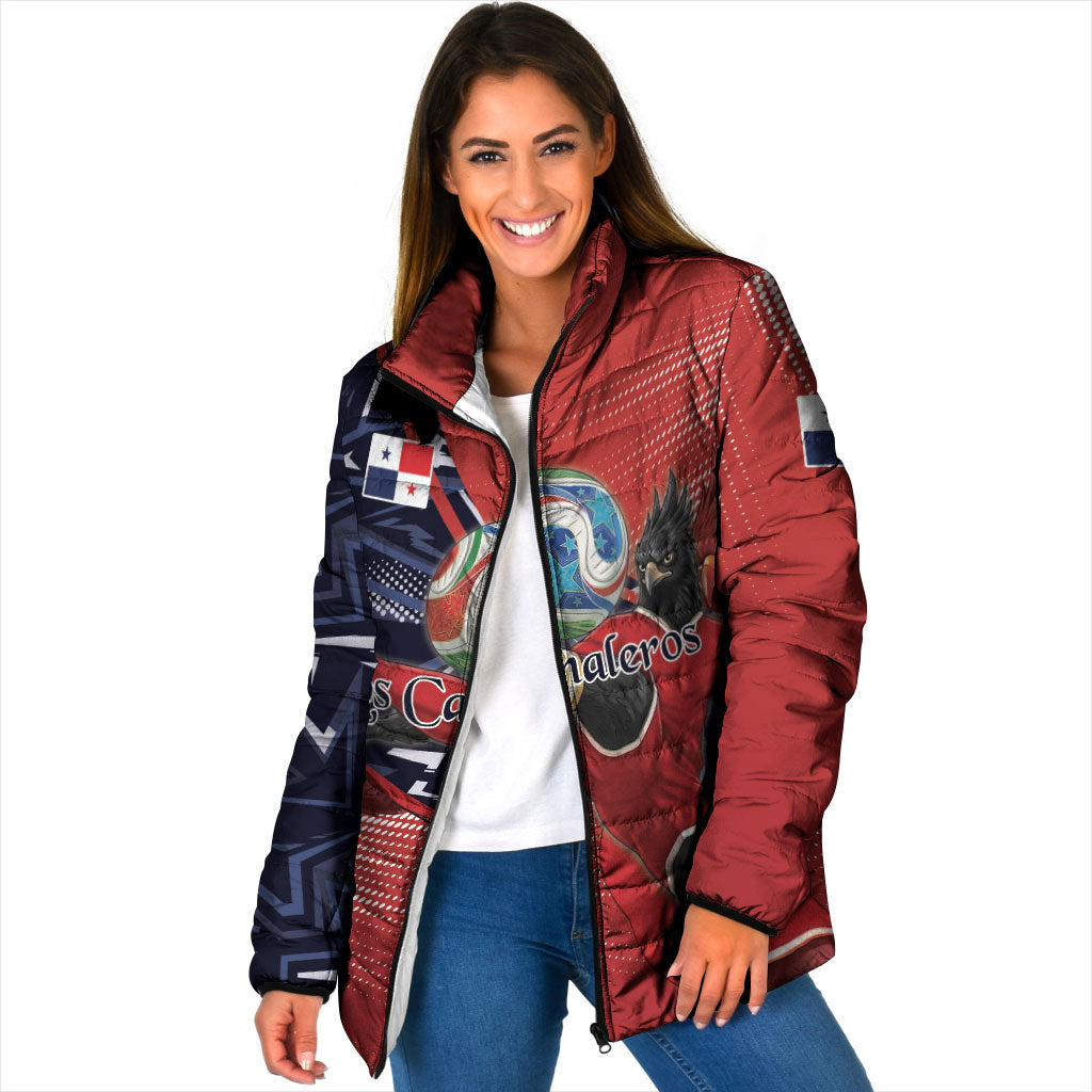 Personalized Panama Football Padded Jacket Los Canaleros Harpy Eagle Mascot - National Flag Colors