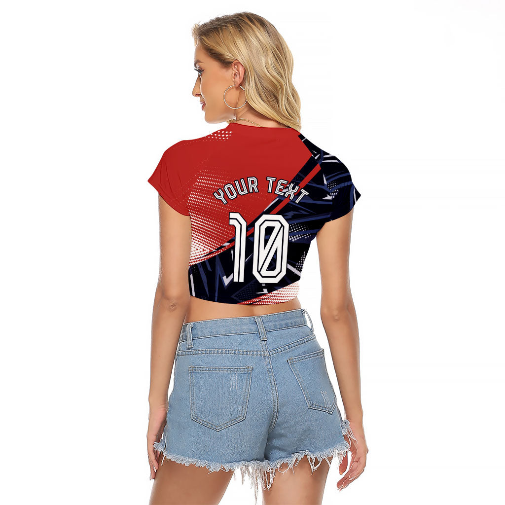 Personalized Panama Football Raglan Cropped T Shirt Los Canaleros Harpy Eagle Mascot - National Flag Colors