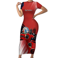 Personalized Panama Football Short Sleeve Bodycon Dress Los Canaleros Harpy Eagle Mascot - National Flag Colors