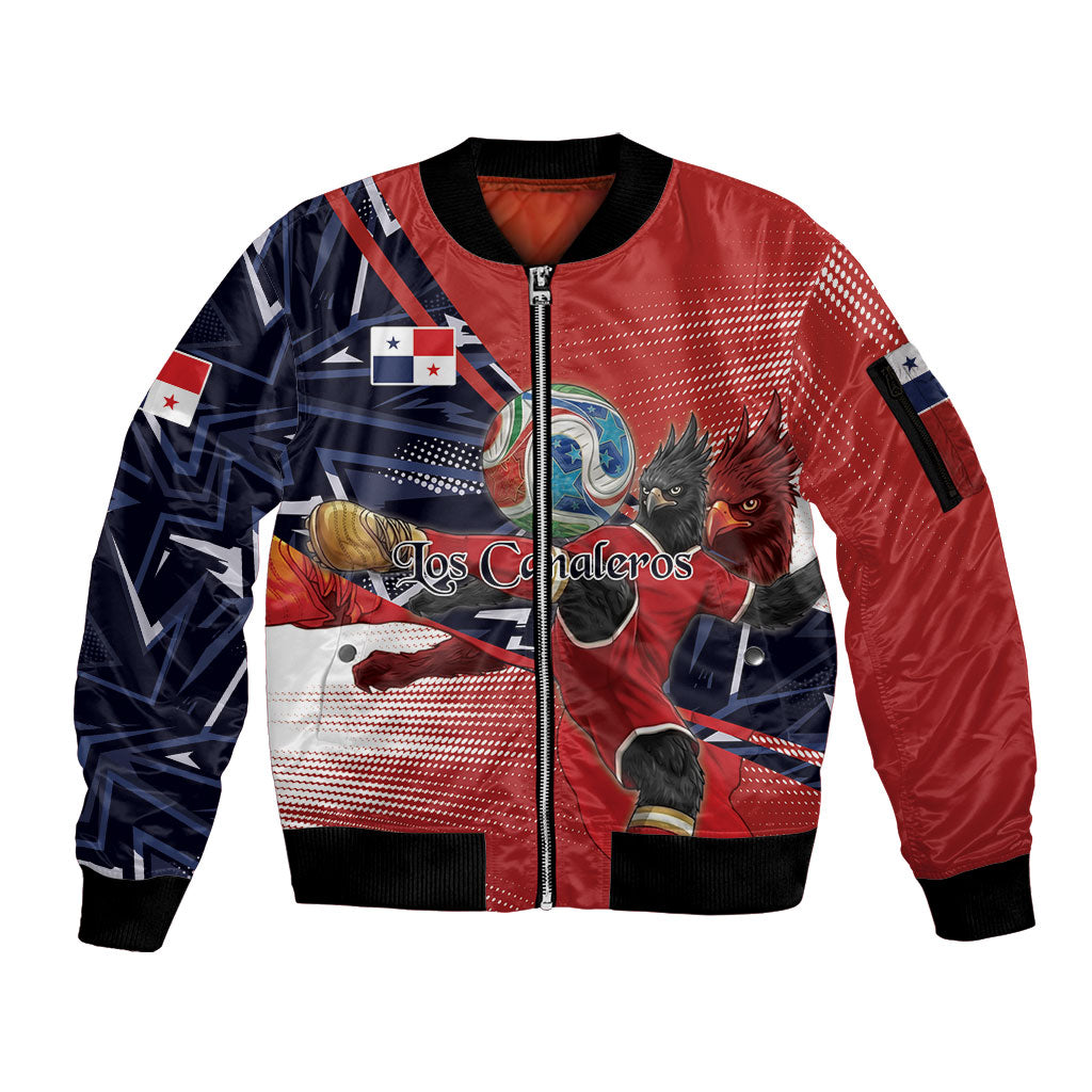 Personalized Panama Football Sleeve Zip Bomber Jacket Los Canaleros Harpy Eagle Mascot - National Flag Colors