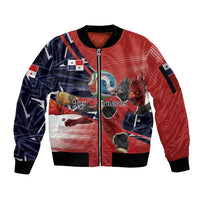 Personalized Panama Football Sleeve Zip Bomber Jacket Los Canaleros Harpy Eagle Mascot - National Flag Colors