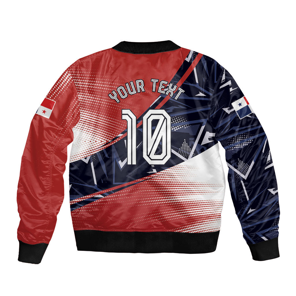 Personalized Panama Football Sleeve Zip Bomber Jacket Los Canaleros Harpy Eagle Mascot - National Flag Colors