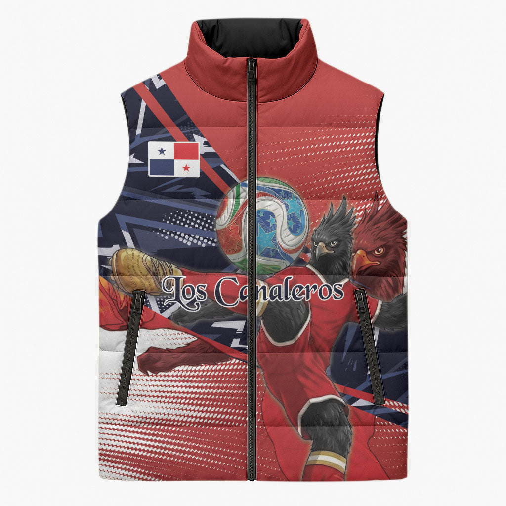Personalized Panama Football Sleeveless Puffer Jacket Los Canaleros Harpy Eagle Mascot - National Flag Colors