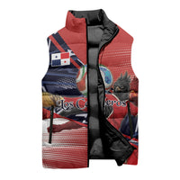 Personalized Panama Football Sleeveless Puffer Jacket Los Canaleros Harpy Eagle Mascot - National Flag Colors