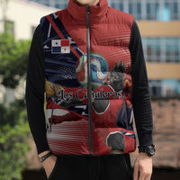 Personalized Panama Football Sleeveless Puffer Jacket Los Canaleros Harpy Eagle Mascot - National Flag Colors