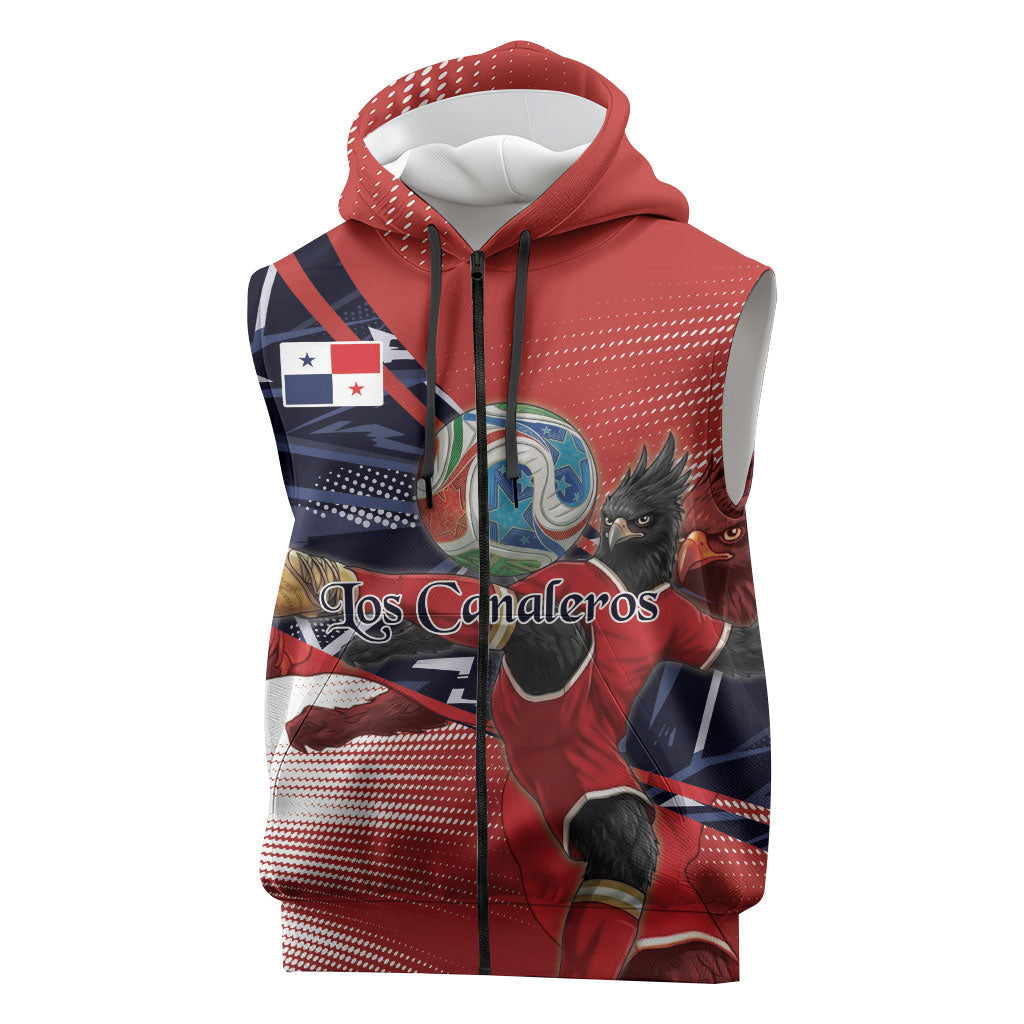 Personalized Panama Football Sleeveless Zip Hoodie Los Canaleros Harpy Eagle Mascot - National Flag Colors