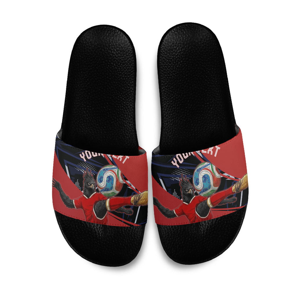Personalized Panama Football Slide Sandals Los Canaleros Harpy Eagle Mascot - National Flag Colors