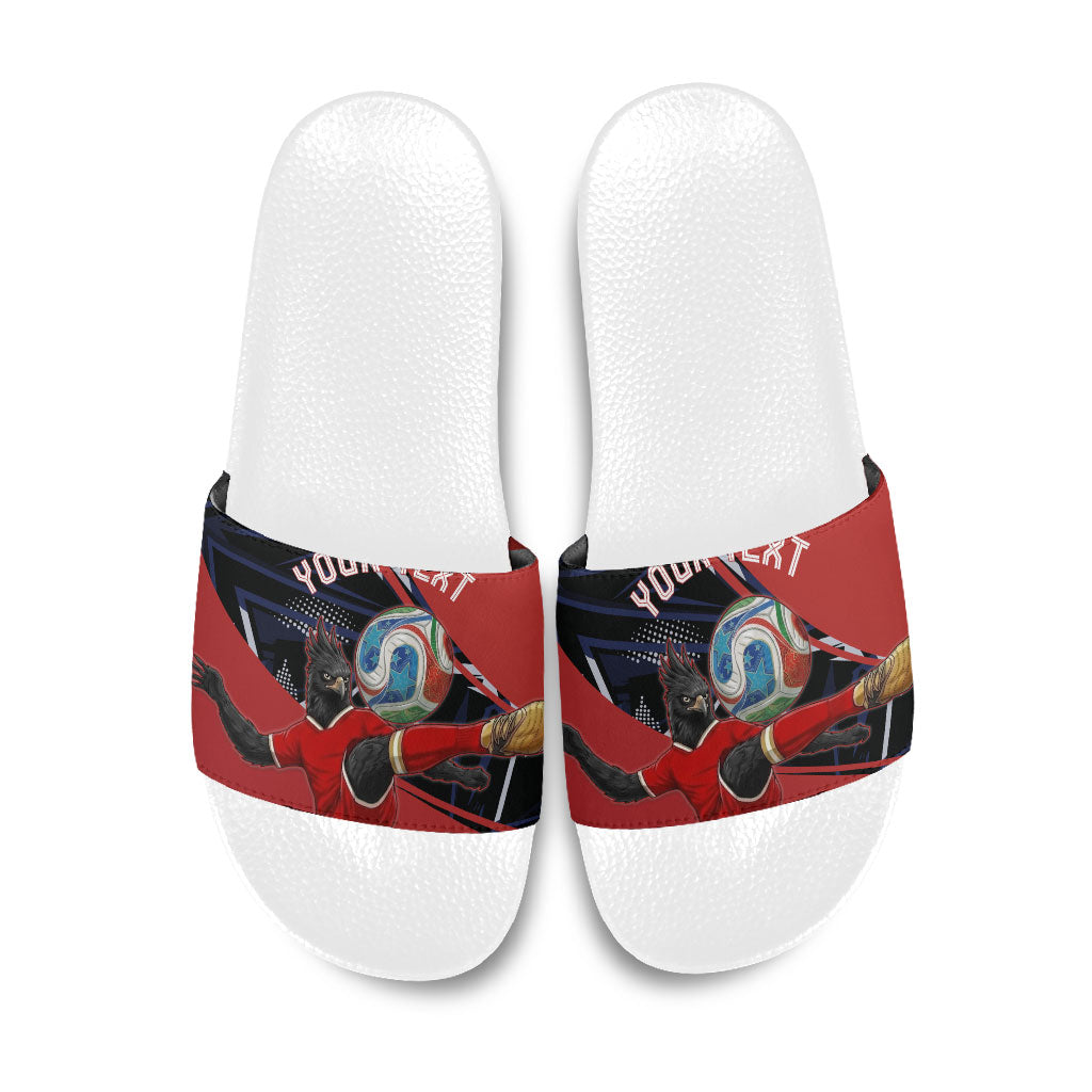 Personalized Panama Football Slide Sandals Los Canaleros Harpy Eagle Mascot - National Flag Colors