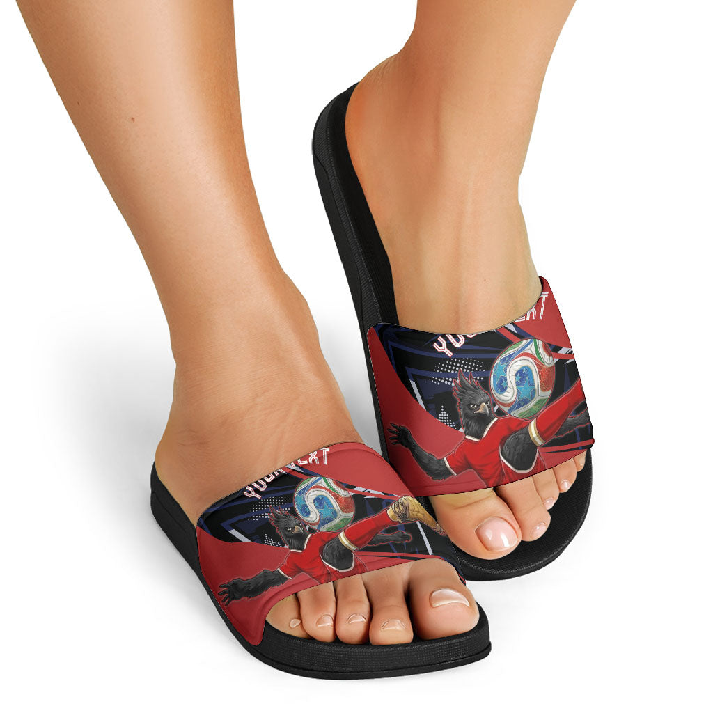Personalized Panama Football Slide Sandals Los Canaleros Harpy Eagle Mascot - National Flag Colors
