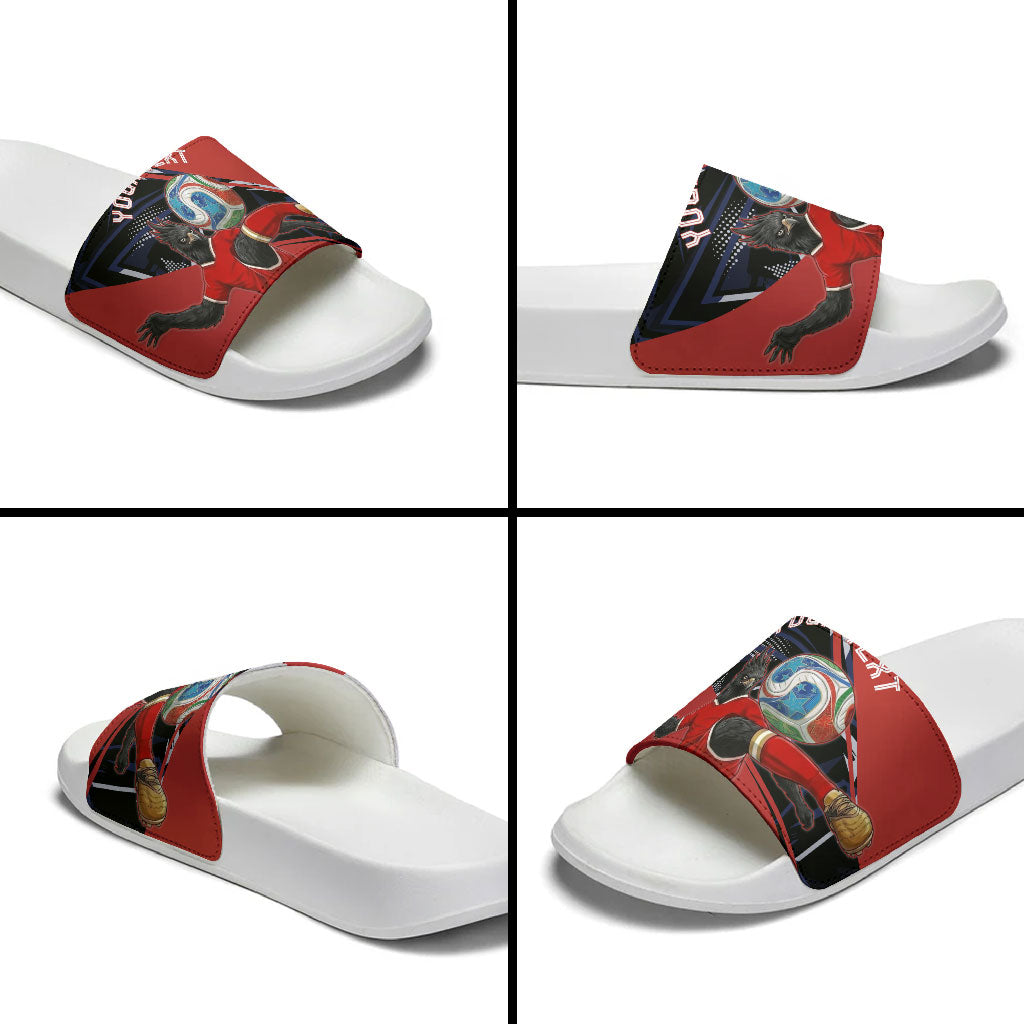 Personalized Panama Football Slide Sandals Los Canaleros Harpy Eagle Mascot - National Flag Colors