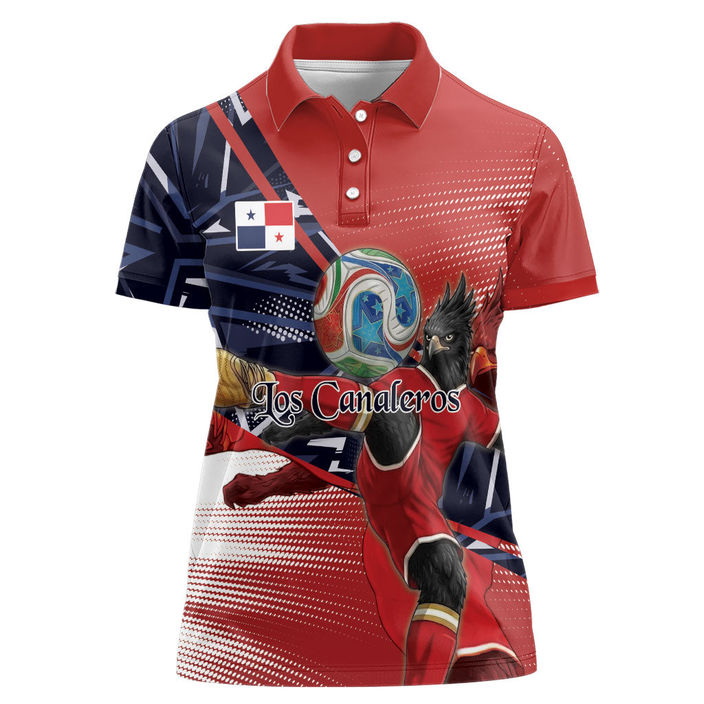 Personalized Panama Football Women Polo Shirt Los Canaleros Harpy Eagle Mascot - National Flag Colors