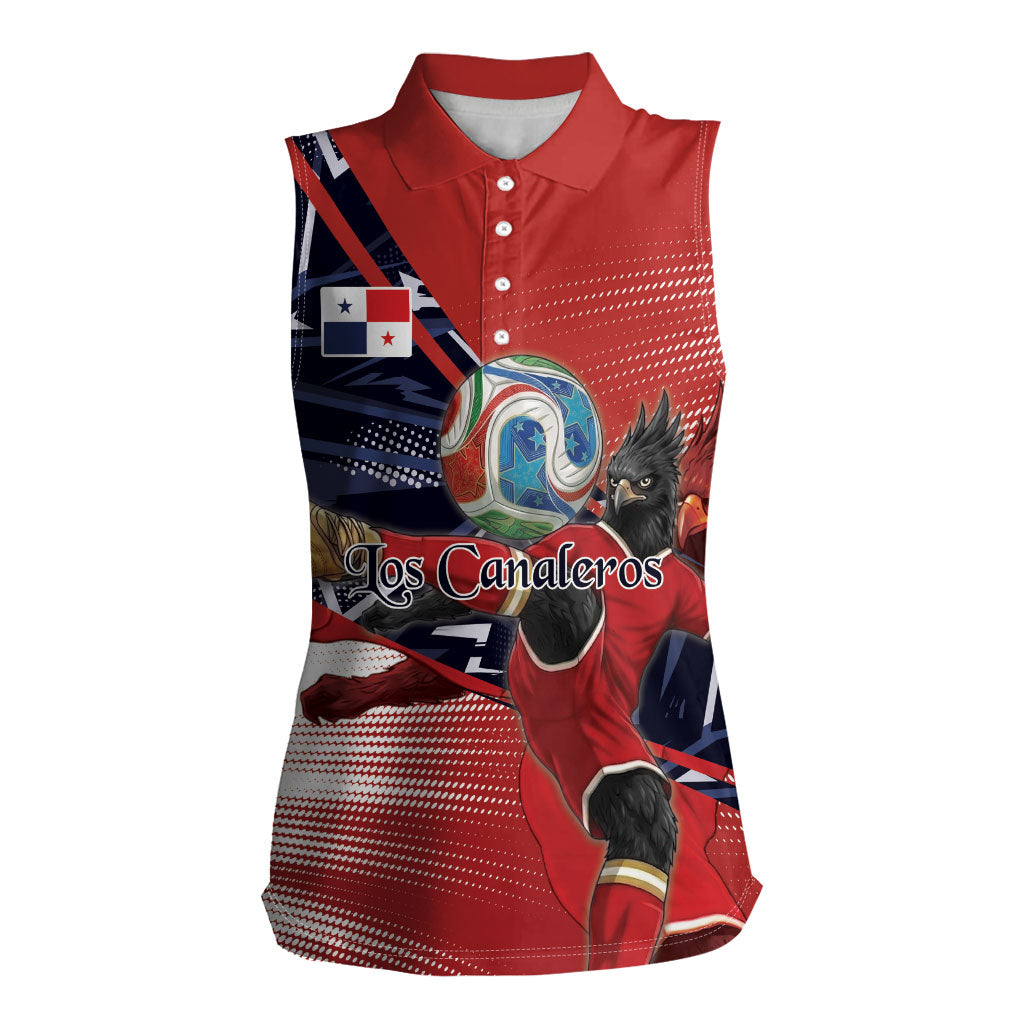 Personalized Panama Football Women Sleeveless Polo Shirt Los Canaleros Harpy Eagle Mascot - National Flag Colors