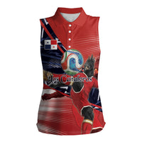 Personalized Panama Football Women Sleeveless Polo Shirt Los Canaleros Harpy Eagle Mascot - National Flag Colors