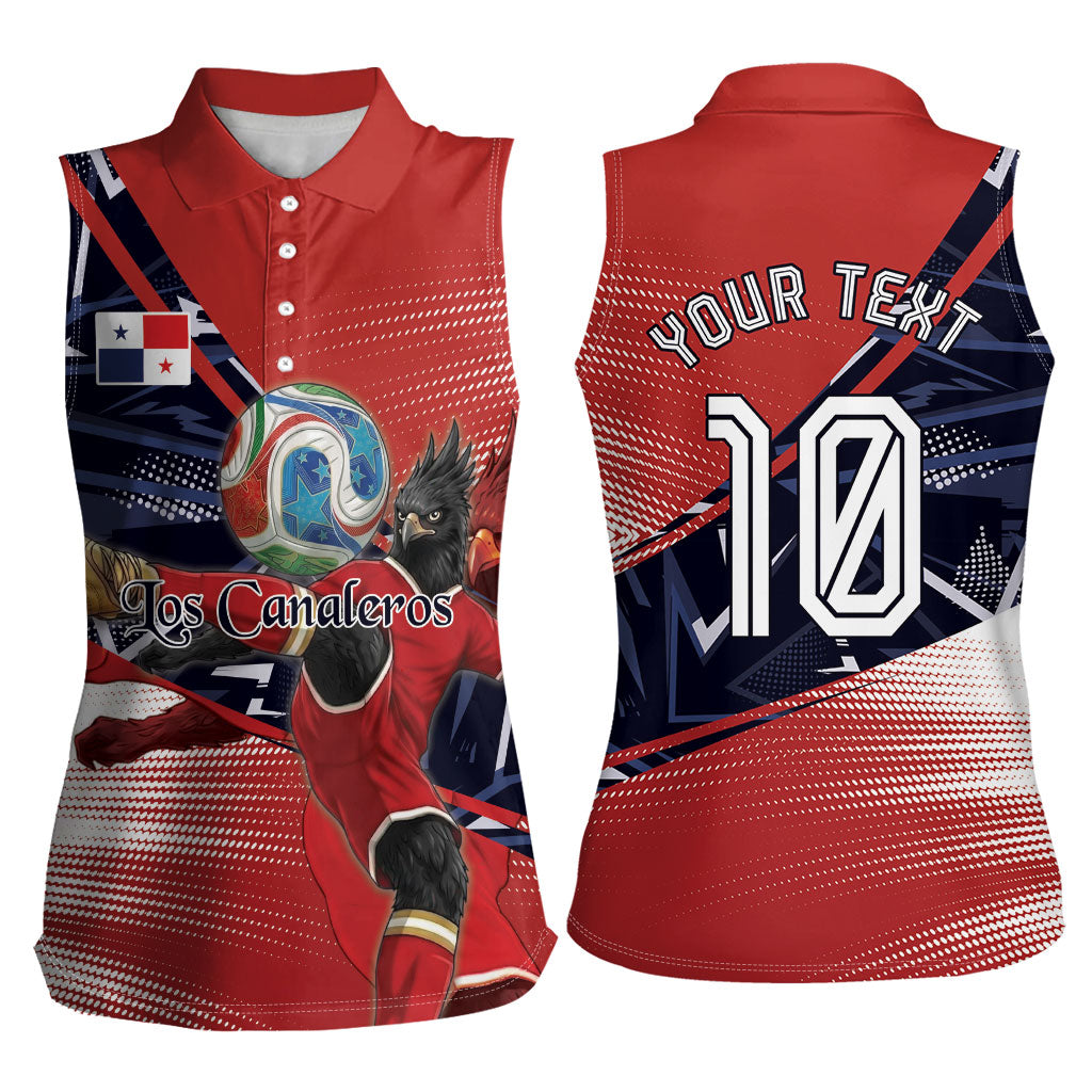 Personalized Panama Football Women Sleeveless Polo Shirt Los Canaleros Harpy Eagle Mascot - National Flag Colors