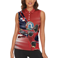 Personalized Panama Football Women Sleeveless Polo Shirt Los Canaleros Harpy Eagle Mascot - National Flag Colors