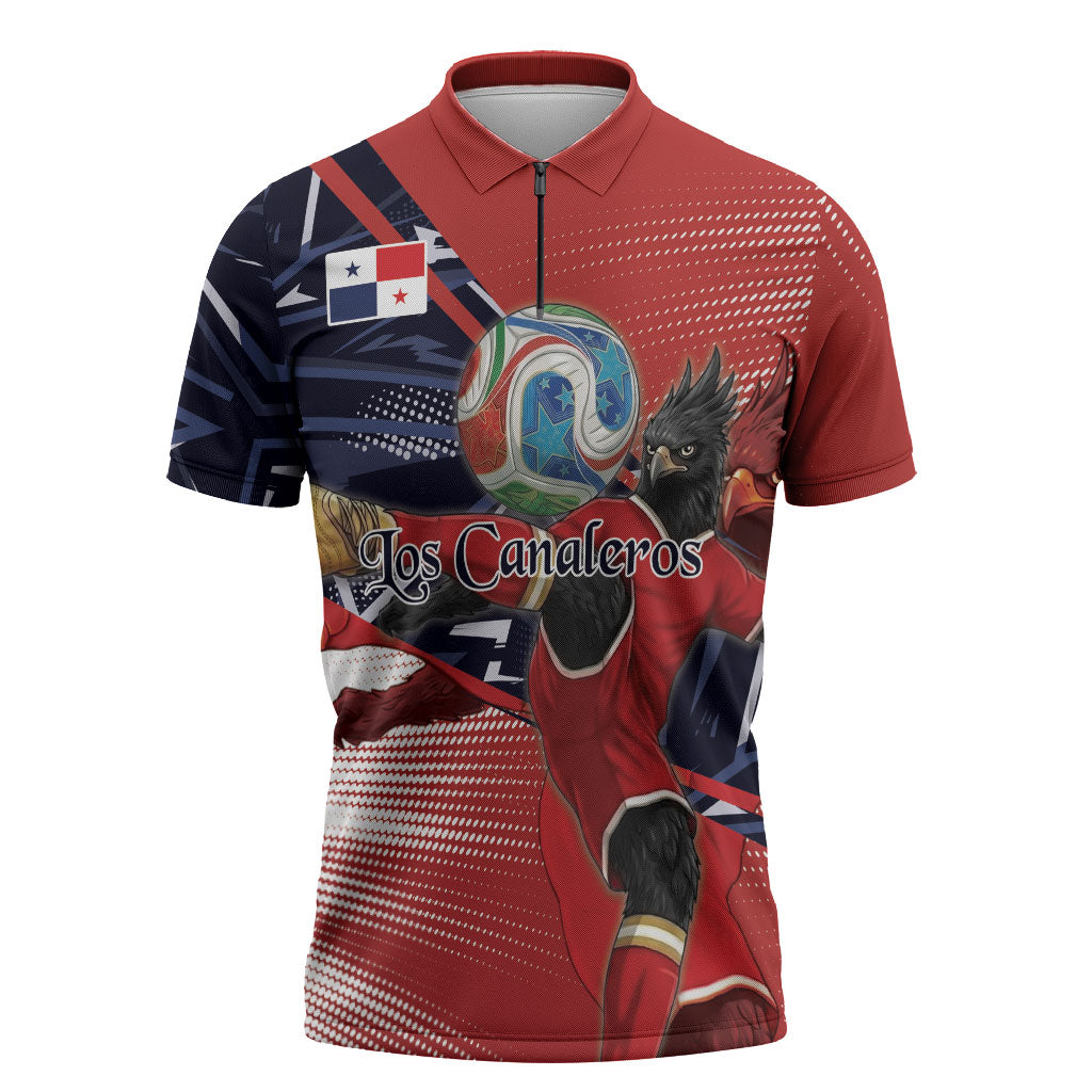 Personalized Panama Football Zipper Polo Shirt Los Canaleros Harpy Eagle Mascot - National Flag Colors