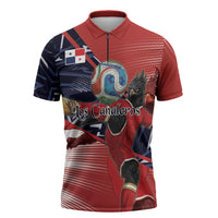 Personalized Panama Football Zipper Polo Shirt Los Canaleros Harpy Eagle Mascot - National Flag Colors
