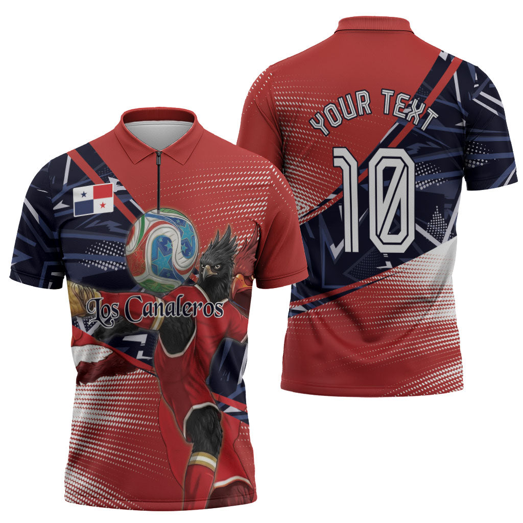Personalized Panama Football Zipper Polo Shirt Los Canaleros Harpy Eagle Mascot - National Flag Colors