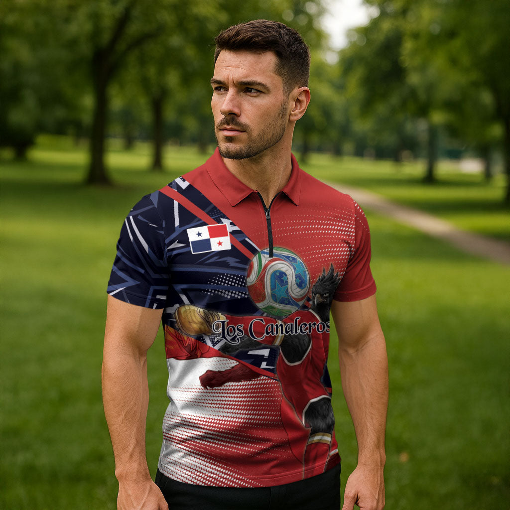 Personalized Panama Football Zipper Polo Shirt Los Canaleros Harpy Eagle Mascot - National Flag Colors
