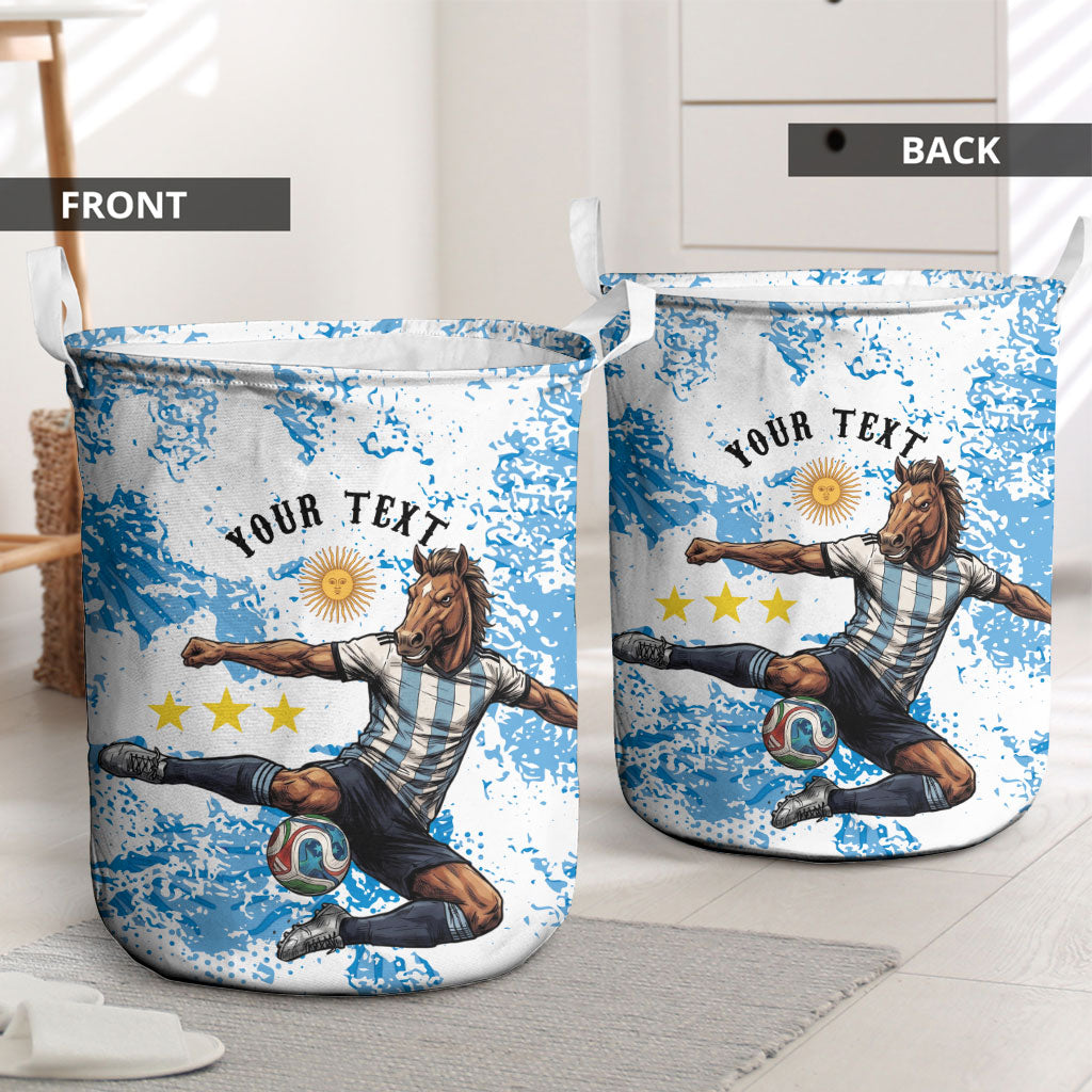 Personalized La Seleccion Argentina Soccer Laundry Basket Football Sun Of May Athletic Horse Mascot - Distressed Grunge Art