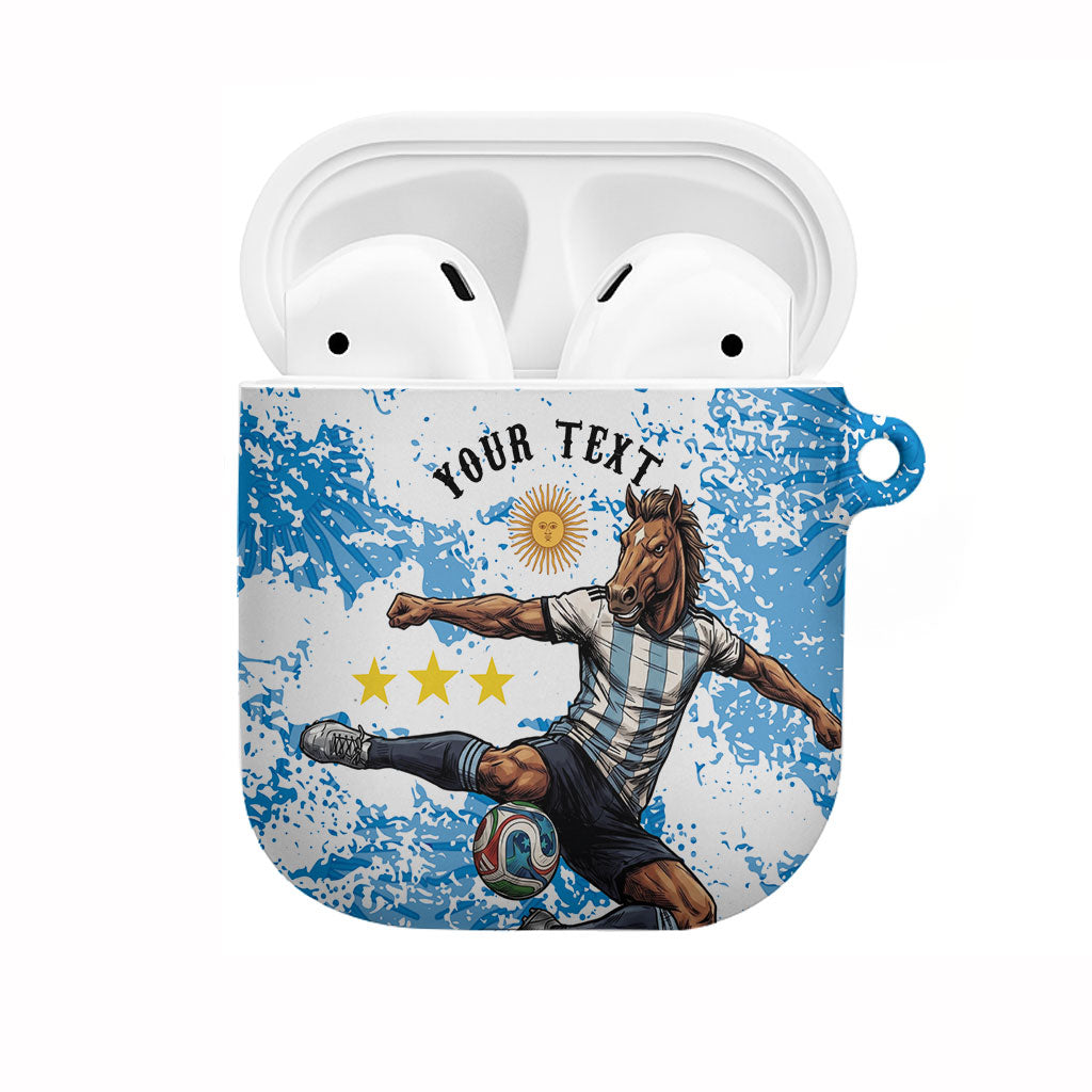 Personalized La Seleccion Argentina Soccer AirPods Case Football Sun Of May Athletic Horse Mascot - Distressed Grunge Art