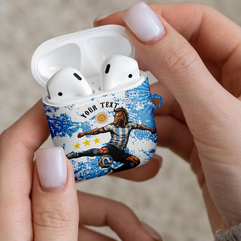 Personalized La Seleccion Argentina Soccer AirPods Case Football Sun Of May Athletic Horse Mascot - Distressed Grunge Art