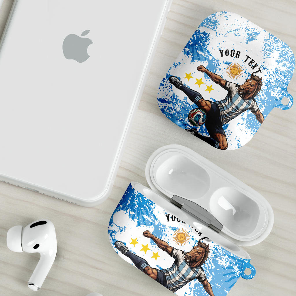 Personalized La Seleccion Argentina Soccer AirPods Case Football Sun Of May Athletic Horse Mascot - Distressed Grunge Art