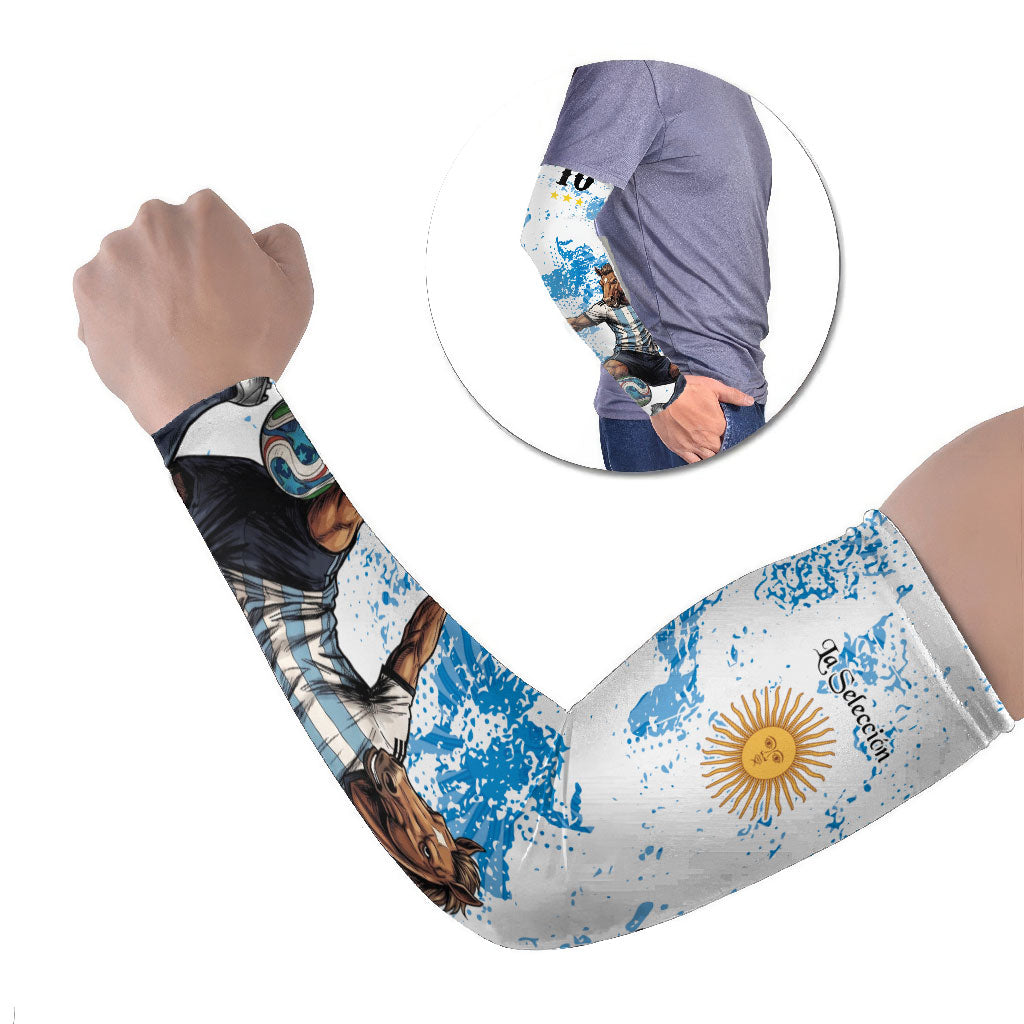 Personalized La Seleccion Argentina Soccer Arm Sleeves Football Sun Of May Athletic Horse Mascot - Distressed Grunge Art