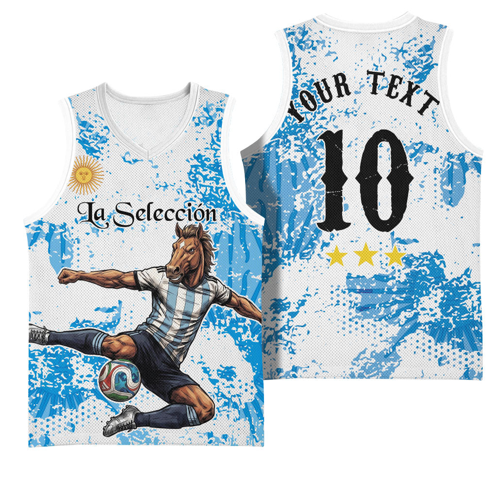 Personalized La Seleccion Argentina Soccer Basketball Jersey Football Sun Of May Athletic Horse Mascot - Distressed Grunge Art