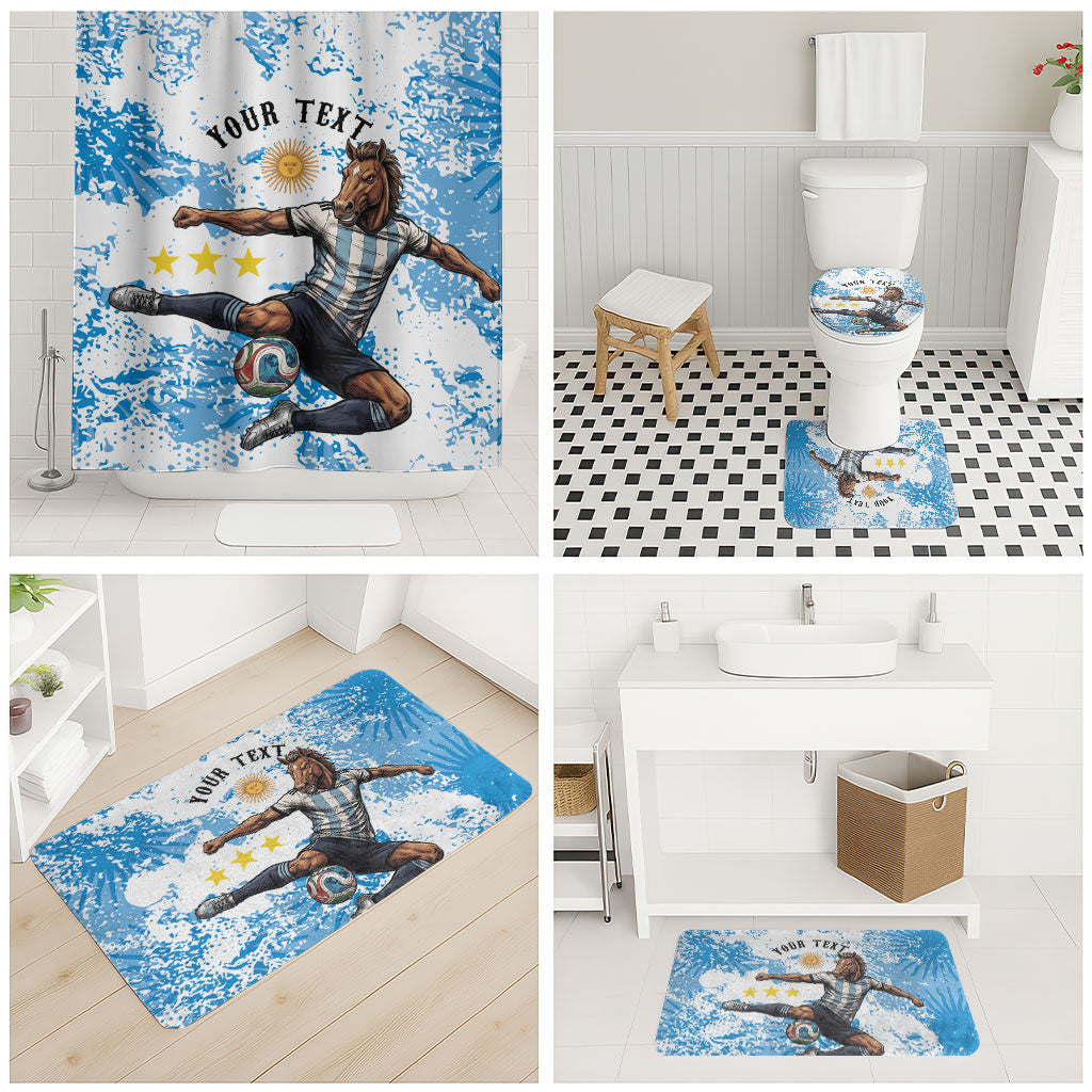 Personalized La Seleccion Argentina Soccer Bathroom Set Football Sun Of May Athletic Horse Mascot - Distressed Grunge Art