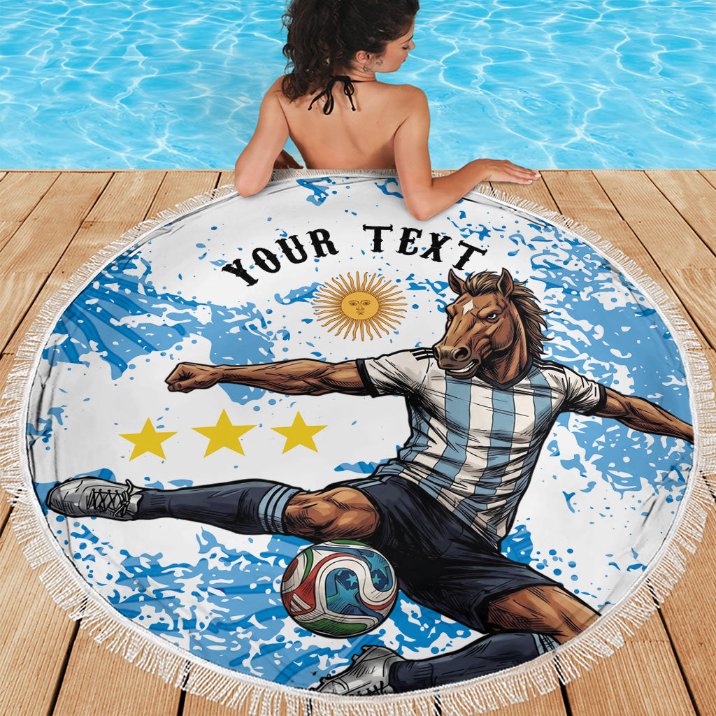 Personalized La Seleccion Argentina Soccer Beach Blanket Football Sun Of May Athletic Horse Mascot - Distressed Grunge Art