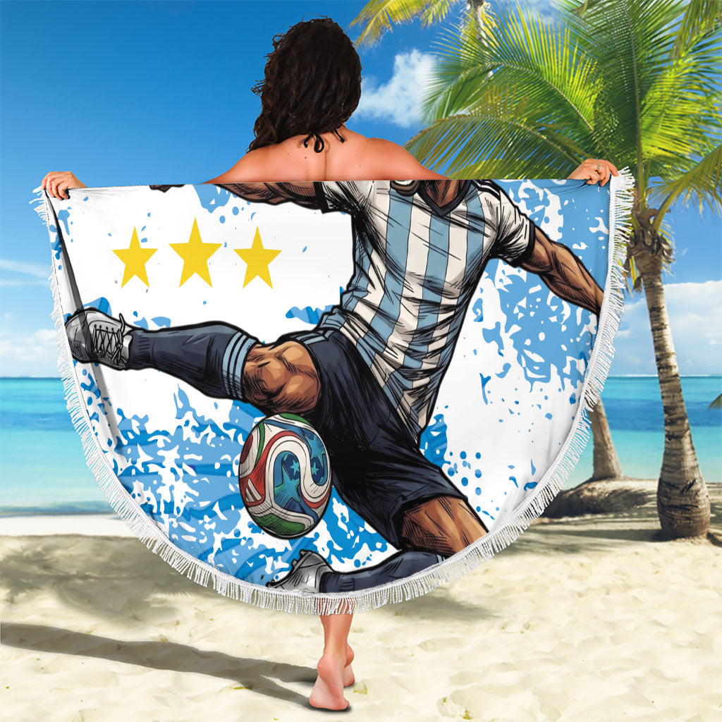 Personalized La Seleccion Argentina Soccer Beach Blanket Football Sun Of May Athletic Horse Mascot - Distressed Grunge Art