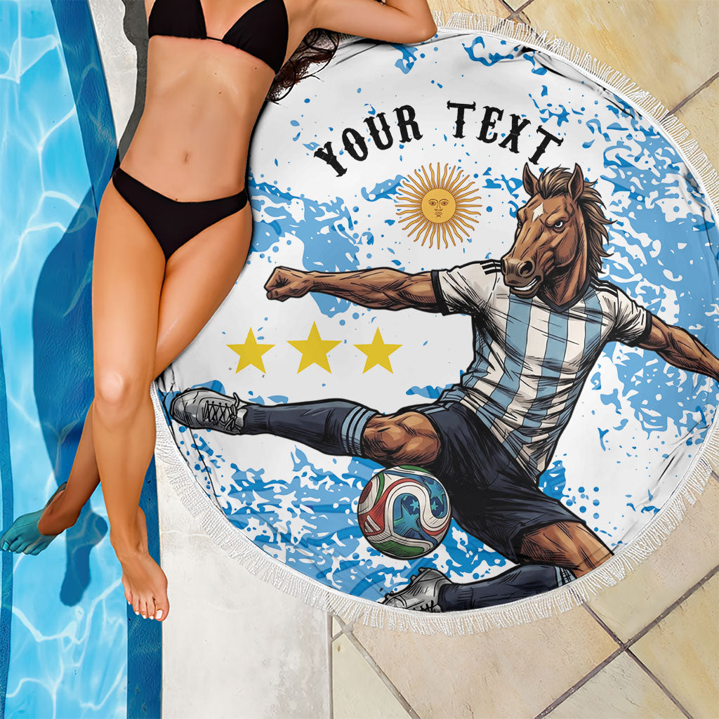 Personalized La Seleccion Argentina Soccer Beach Blanket Football Sun Of May Athletic Horse Mascot - Distressed Grunge Art