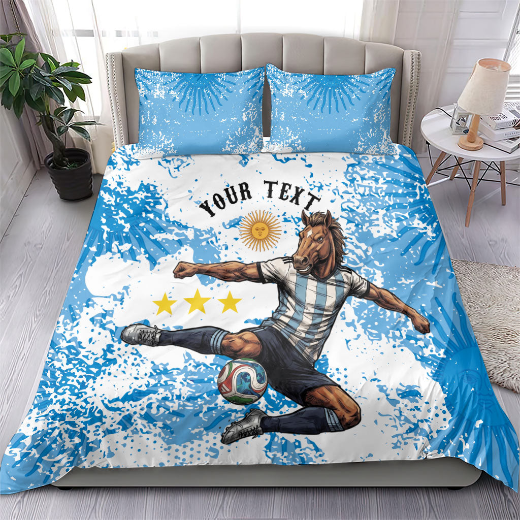 Personalized La Seleccion Argentina Soccer Bedding Set Football Sun Of May Athletic Horse Mascot - Distressed Grunge Art
