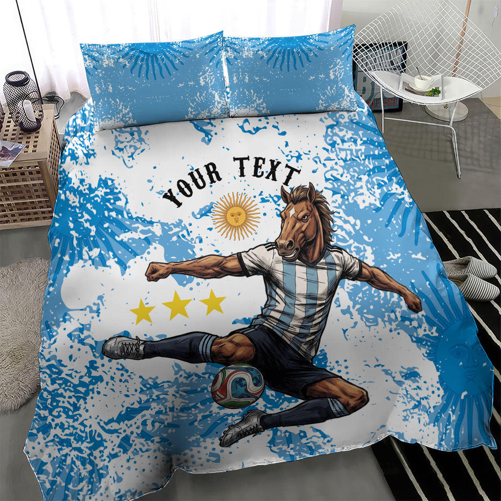 Personalized La Seleccion Argentina Soccer Bedding Set Football Sun Of May Athletic Horse Mascot - Distressed Grunge Art