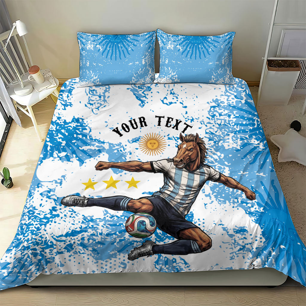 Personalized La Seleccion Argentina Soccer Bedding Set Football Sun Of May Athletic Horse Mascot - Distressed Grunge Art