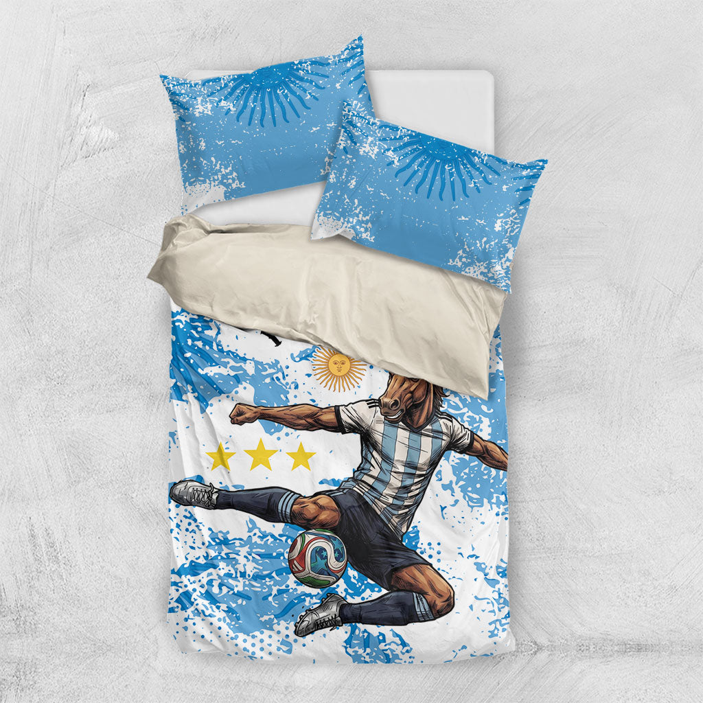Personalized La Seleccion Argentina Soccer Bedding Set Football Sun Of May Athletic Horse Mascot - Distressed Grunge Art