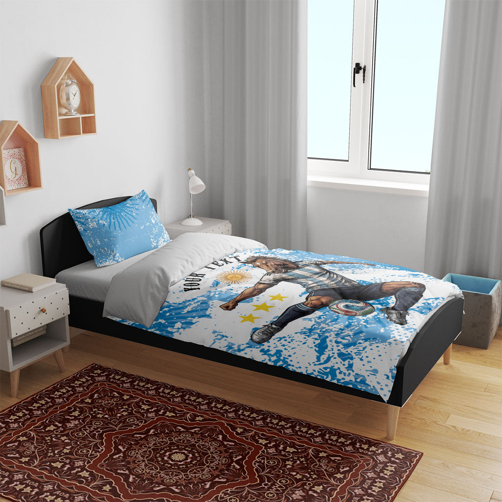 Personalized La Seleccion Argentina Soccer Bedding Set Football Sun Of May Athletic Horse Mascot - Distressed Grunge Art