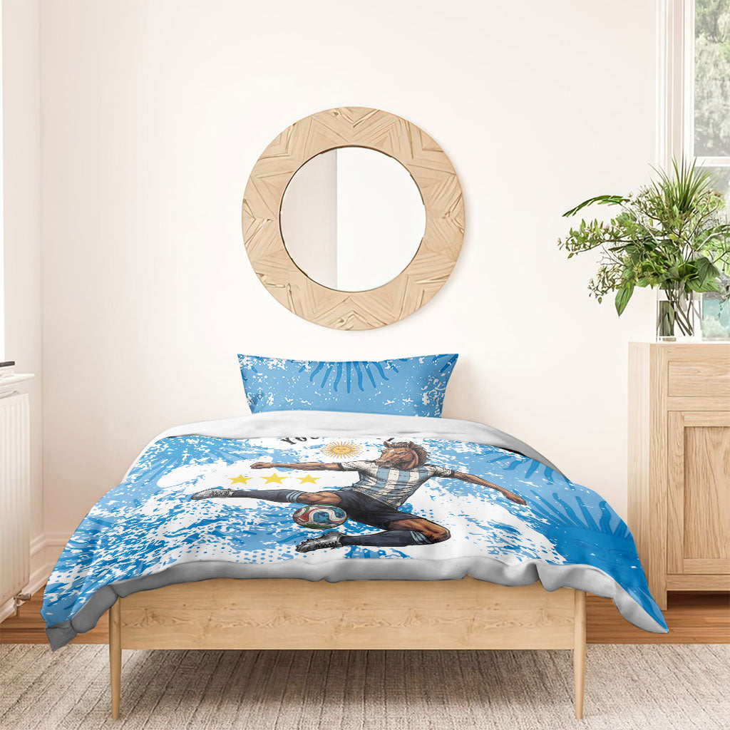 Personalized La Seleccion Argentina Soccer Bedding Set Football Sun Of May Athletic Horse Mascot - Distressed Grunge Art