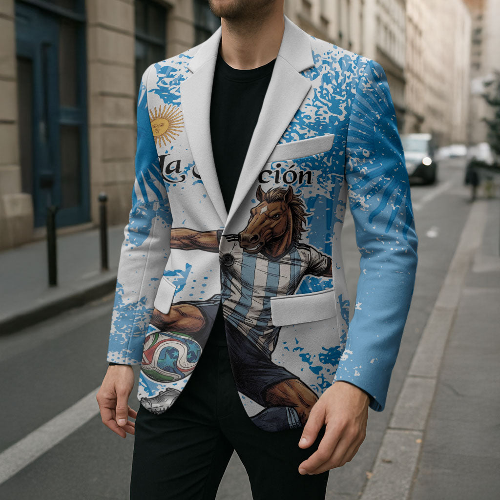 Personalized La Seleccion Argentina Soccer Blazer Football Sun Of May Athletic Horse Mascot - Distressed Grunge Art